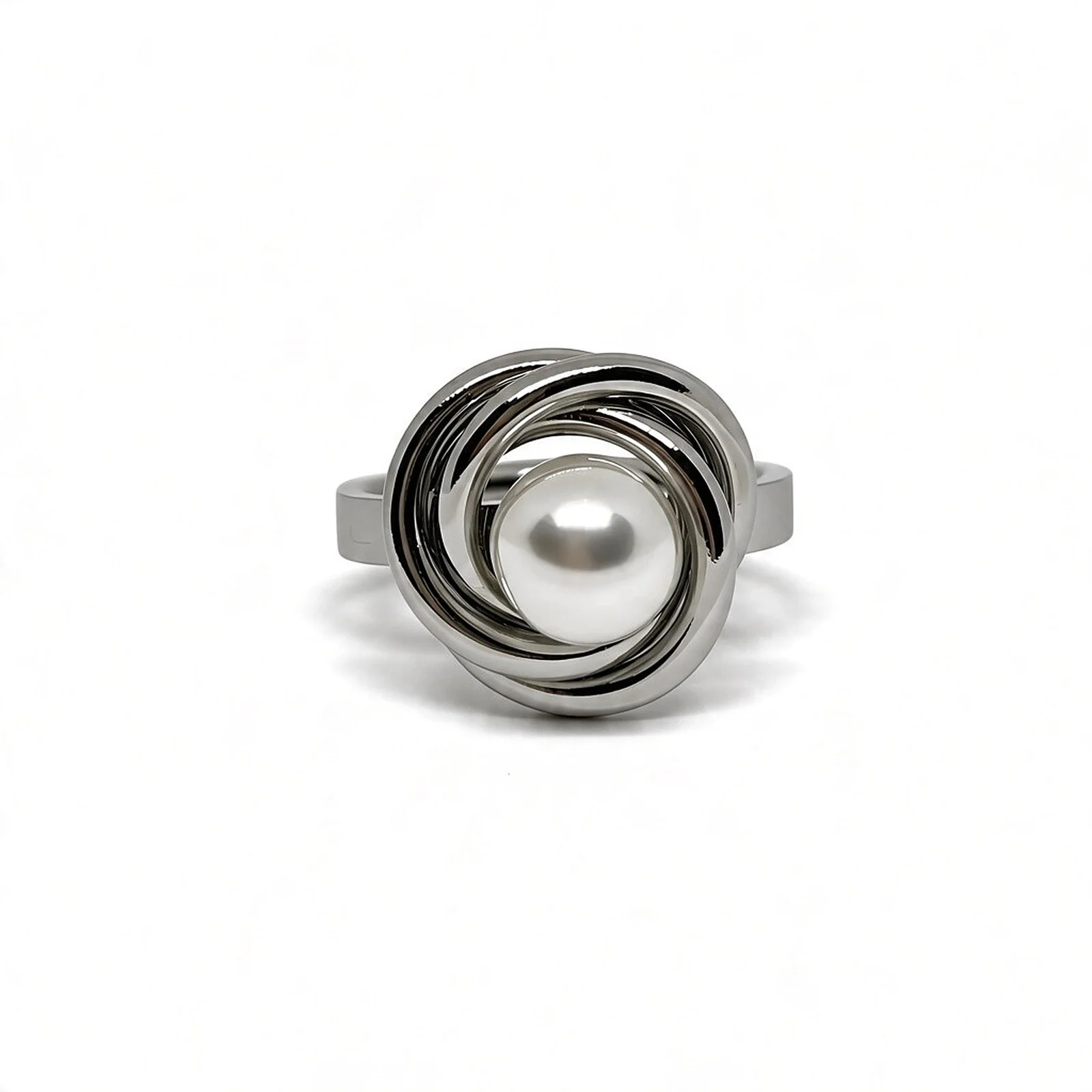 Anillo Nudo Perlado Plateado
